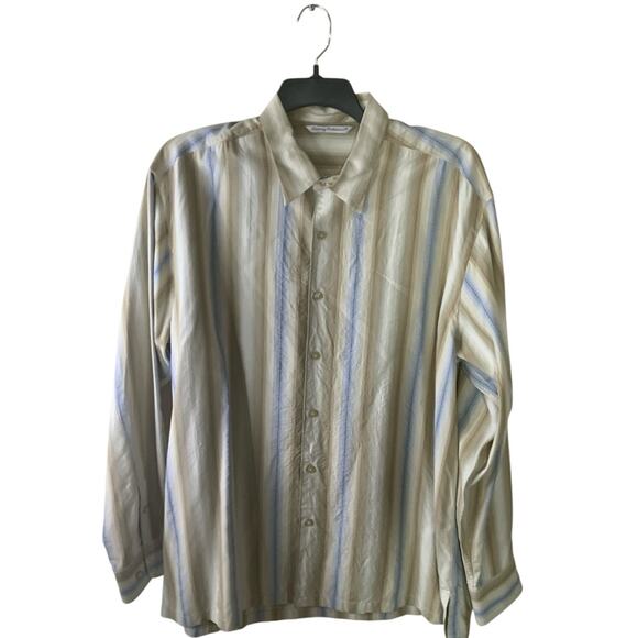 Tommy Bahama Stripe Shirt Men XL Long Sleeve Silk Button Up Summer Casual Preppy - Picture 3 of 5